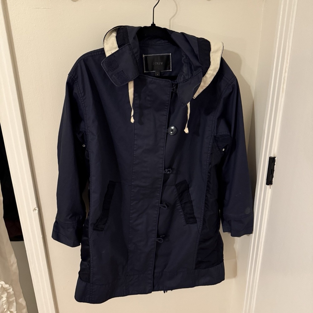 J. Crew Women's Navy Coat Zipper/ Button w/ Hood - S